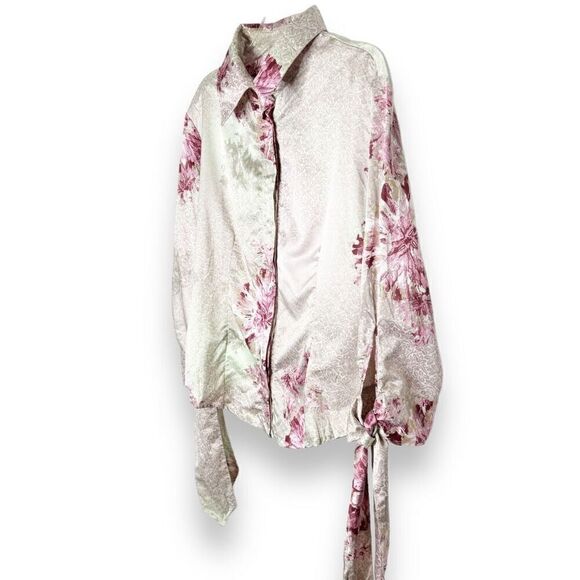 Just Cavalli Pink Green Floral Printed Satin Button Down Shirt Blouse Size 42 - Picture 3 of 11